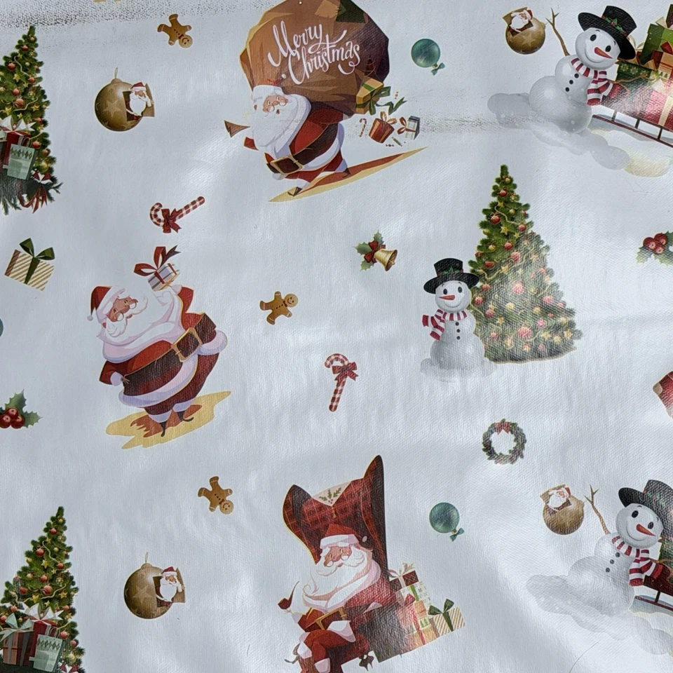 Weihnachten abwischbare Tischdecke Wachstuch Vinyl PVC Tischdecke Abdeckung XMAS weiß - Bild 4 von 4