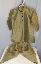 Mastikhor Dupion Silk Kurta Dhoti Child Outfit Size 1 Dark Gold
