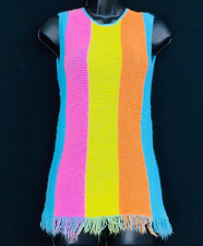 Vintage 1960s colorful knit top sleeveless color block sweater pink rainbow XS S