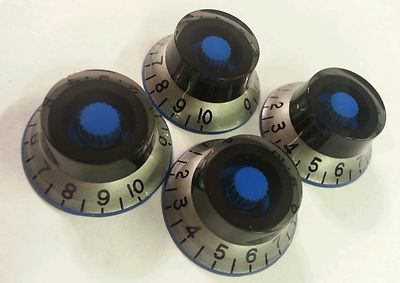 4 Guitar CTS  top hat volume / tone knobs. Silver/Black/Blue. JAT C.G.P.