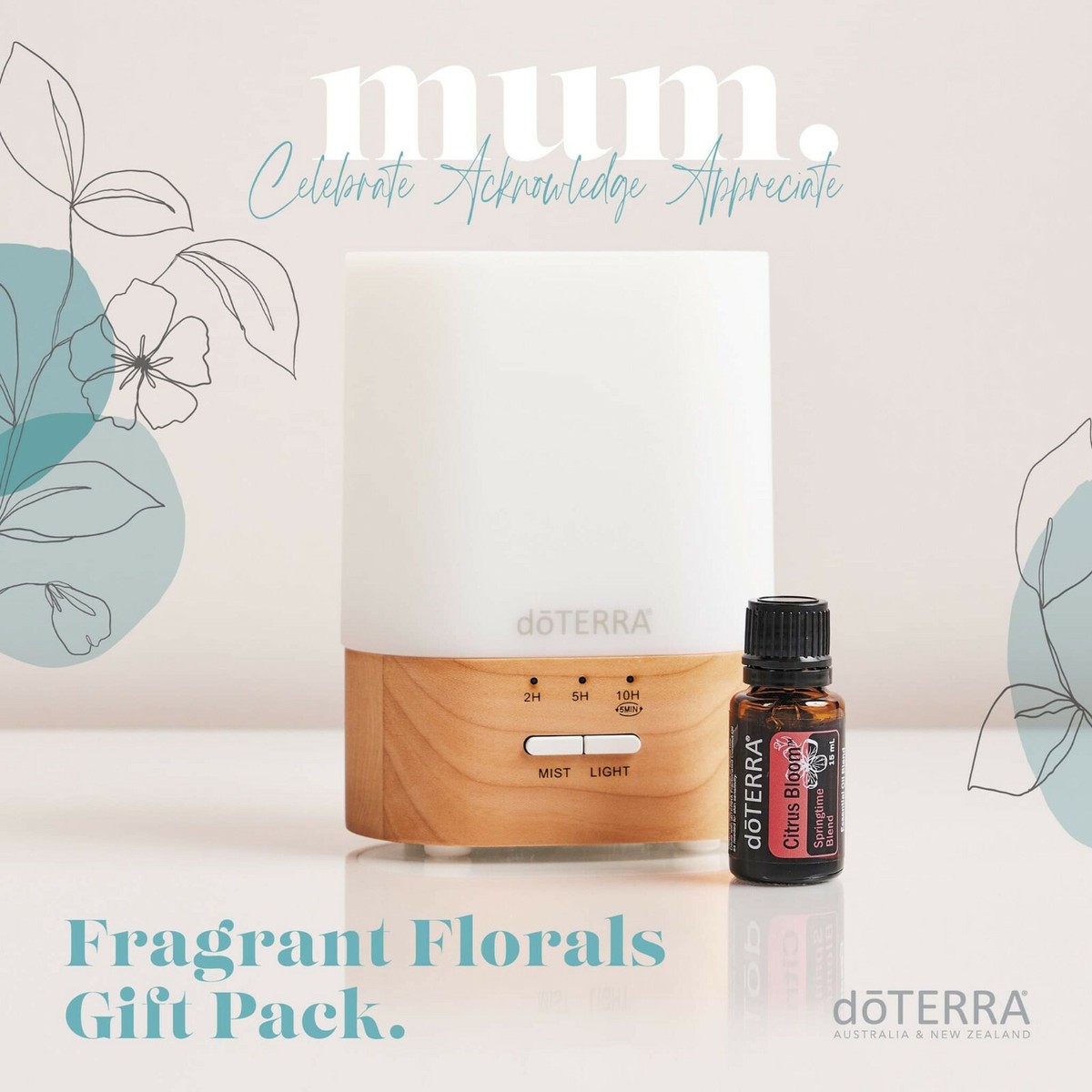 doTERRA Lumo Diffuser & Citrus Bloom 15ml Gift Pack Pure 