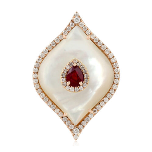 18K or Rose Rubis Perle & Diamant Cocktail Bague Mariage Bijoux Pour Femmes - Afbeelding 1 van 9