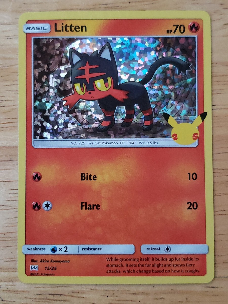 litten pokemon card holographic Litten Holo McDonalds 25th Anniversary 15/25, NM Pokemon Card main image 1