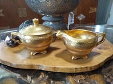 Vintage gold washed creamer and sugar bowl set