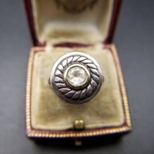 Sunflower Flower Motif Round Clear Stone Heart Engraving 925 Vintage Silver Ring