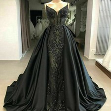 Mermaid Gothic Black Wedding Dresses Spaghetti Bridal Gowns Detachable Train