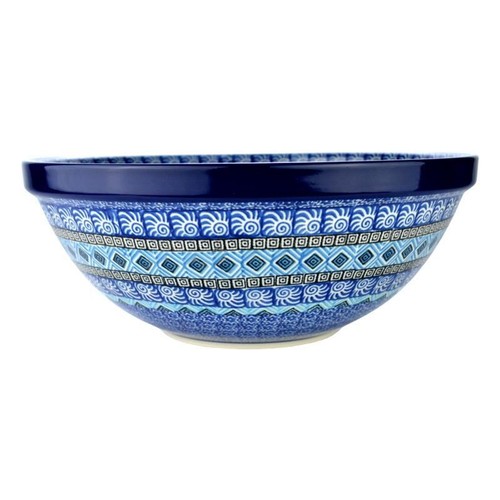 Large Salad/Fruit Bowl - Blue Mosaics - 0055-1917X - 28 x 11cms - Polish Pottery - Picture 2 of 2
