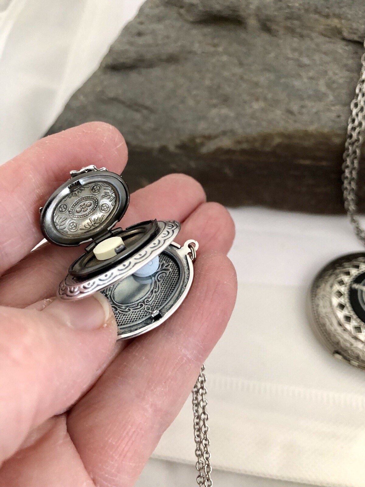 Tree Of Life Double Locket Necklace, Vintage Antique Silver Family Photo Pendant