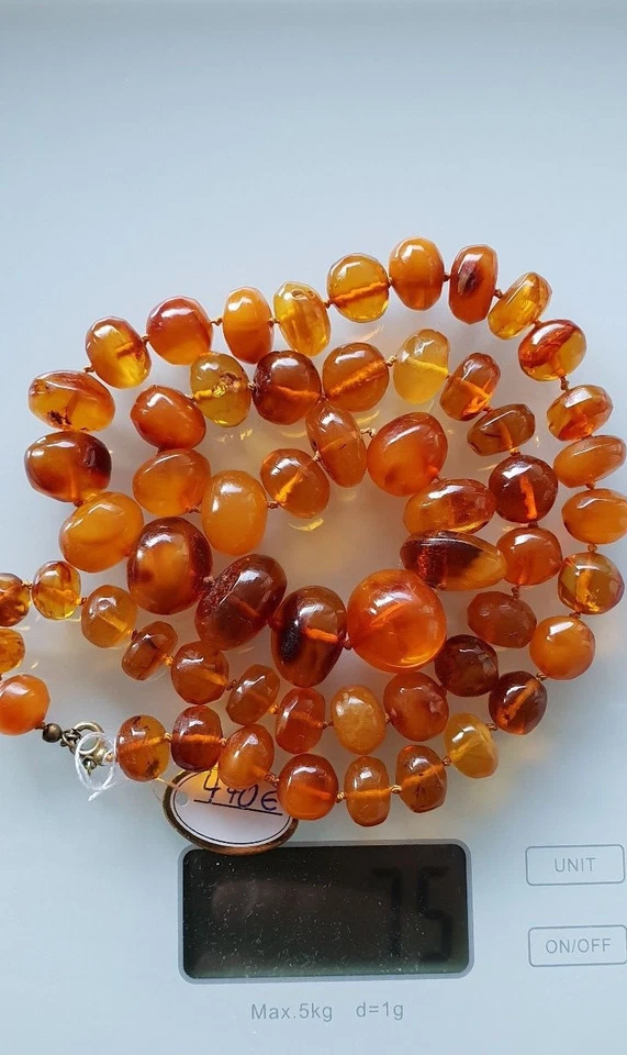 BERNSTEINKETTE BUTTERSCOTCH AMBER NECKLAGE 75 Gramm  -K2 - Bild 2 von 4