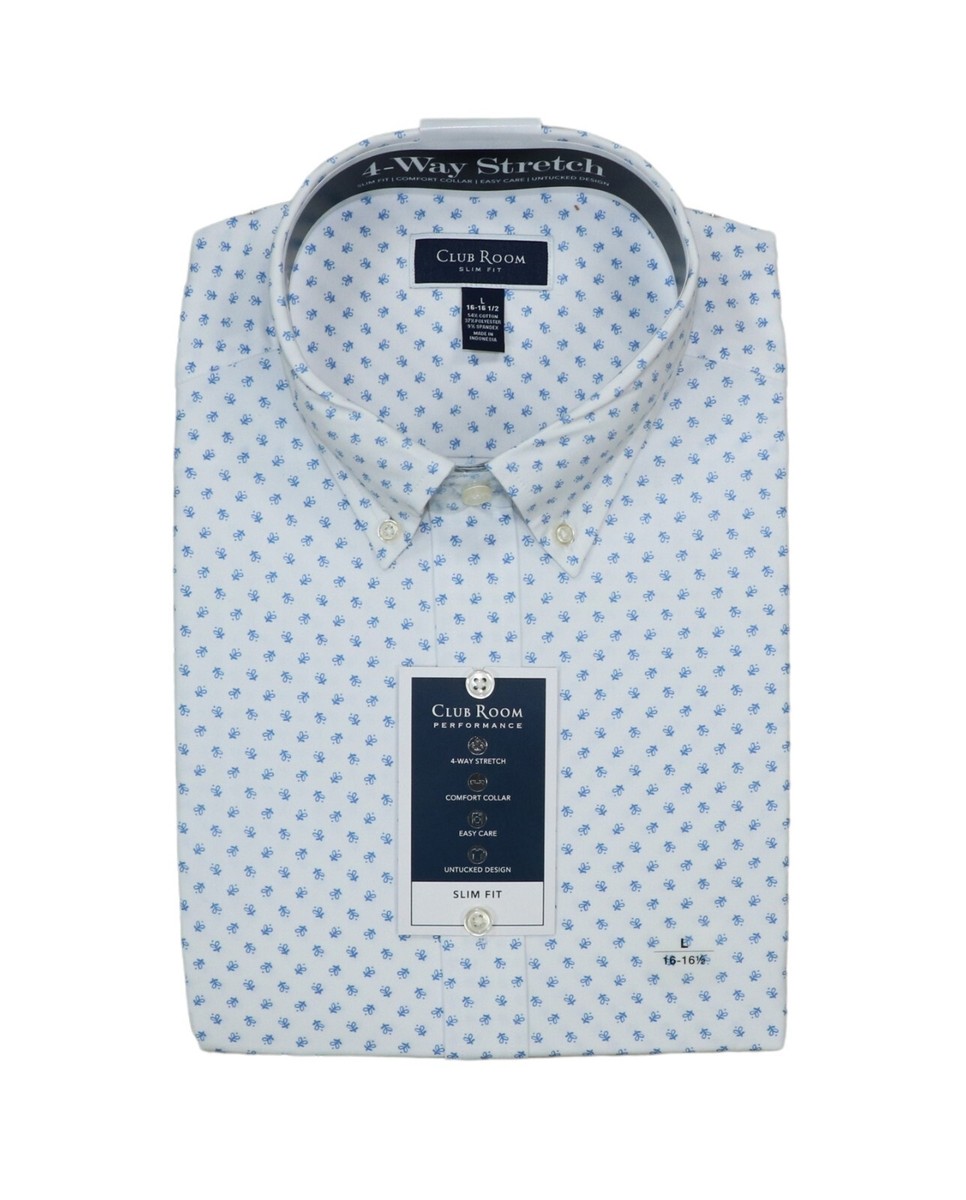 club room slim fit dress shirt Club Room Men's Slim Fit 4-Way Stretch Ditsy Floral Dress Shirt, Created for Macy's - White Blue