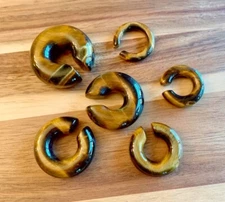 PAIR Tiger Eye Stone Hoop Hanger Ear Weight Plug Gauge Tunnel Organic