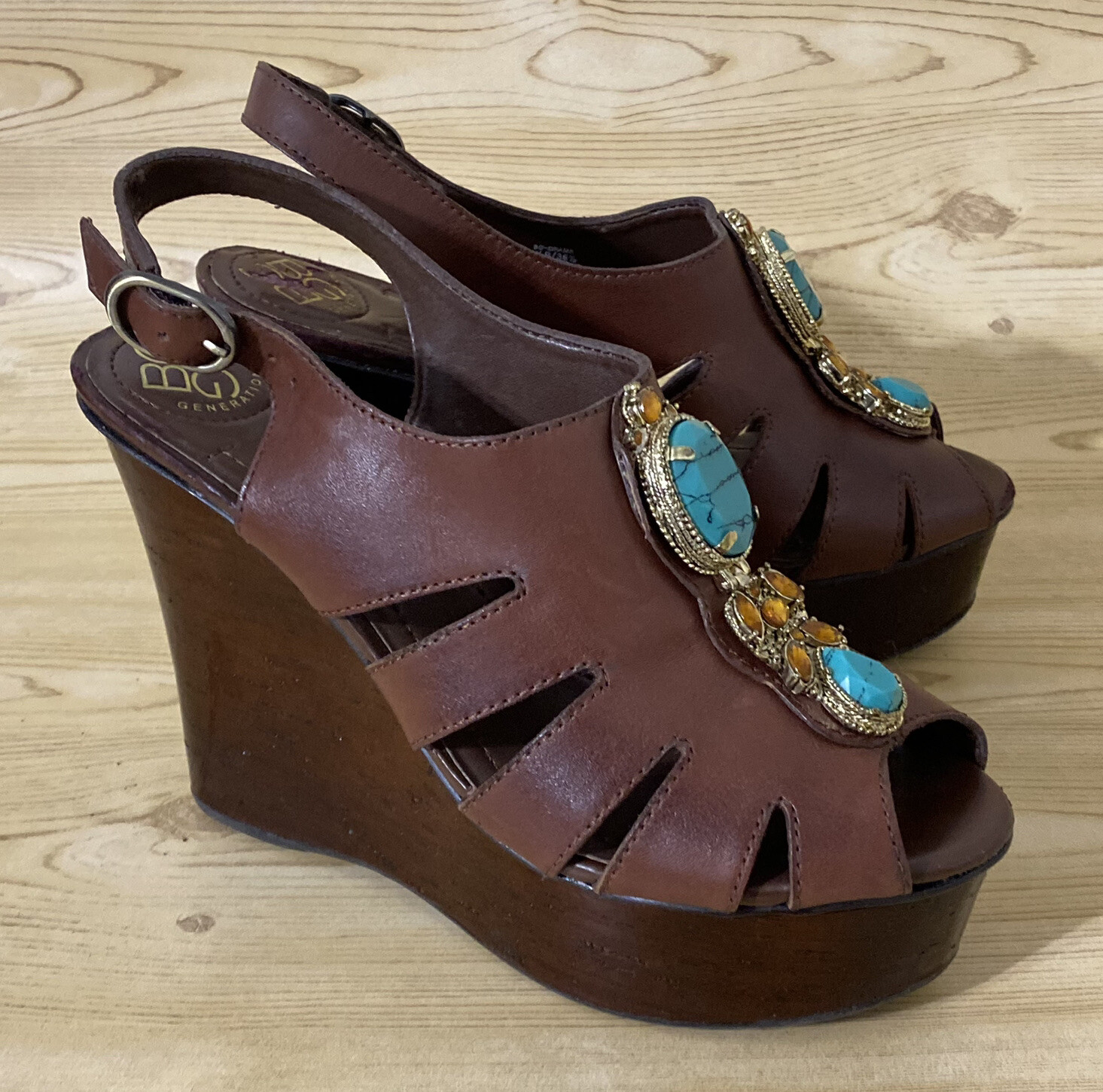 BCBGeneration Wedge Platforms Slingback Peep Toe … - image 9