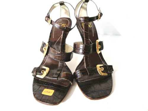 JOAN & DAVID DVHera US 6M Brown Croco Leather Strappy Sandals Heel Shoes - Picture 8 of 9