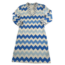 J. McLaughlin Sheath Dress Women's X-Small Blue Zig Zag Quatrefoil 3/4 Sleeve