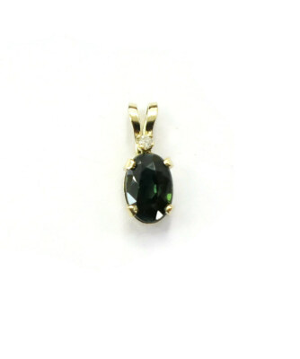 14K Gelbgold Diamant & ovale Form Saphir Anhänger Charm Anhänger ~ 0,4