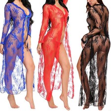 Sexy Damen Morgenmantel Kimono Negligee Spitze Dessous Nachtwäsche Nachtmantel