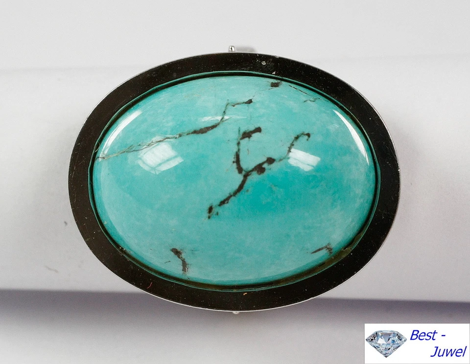 Grande Anillo En 585 Oro Blanco 14 Quilates con Turquesa - Imagen 2 de 3