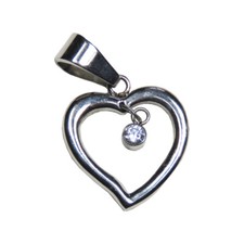 Women's Stainless Steel Open Heart Pendant with Dangling Cubic Zirconia