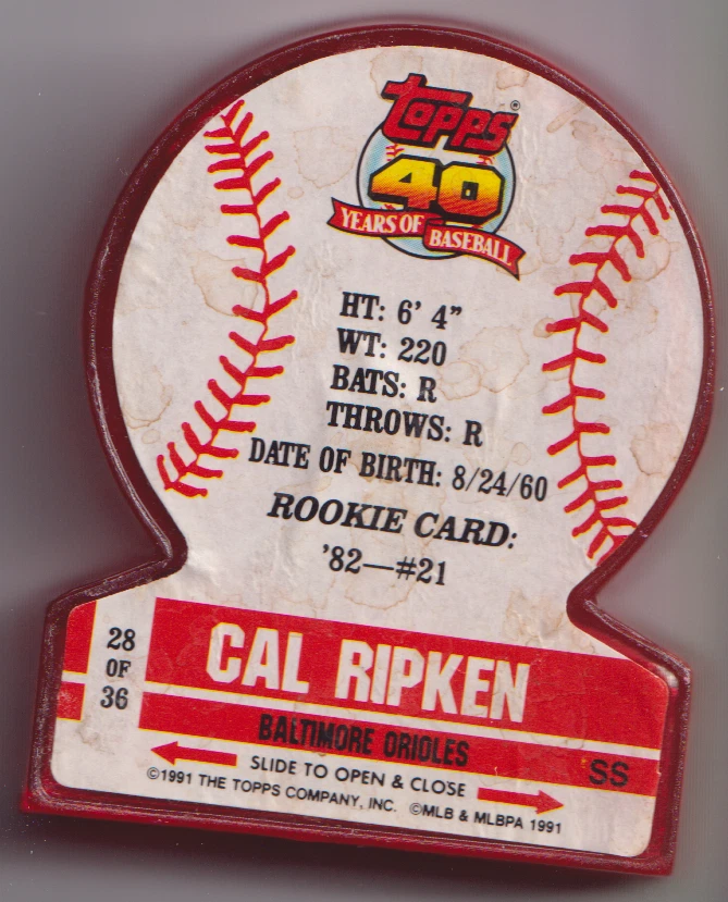 1991 Topps Candy #28 Cal Ripken Jr Baltimore Orioles HOF - Image 2 of 2