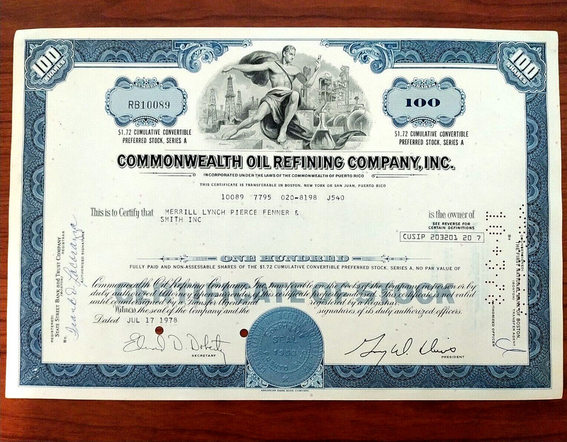 Bono Acciones CORCO OIL Stock Share PEÑUELAS Puerto Rico Vale Ficha Token SciBlu