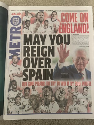 Metro London 12th July 2024 12/7/24 England V Spain Euro 2024 Final Preview