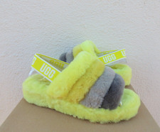 UGG SULFUR YELLOW MULTI FLUFF YEAH SLIDE SHEEPSKIN SLIPPERS, US 8/ EUR 39 NIB