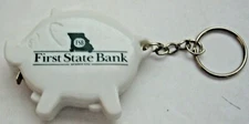 First State Bank Pig Key Ring Tape Measure Keychain White with Green Logo