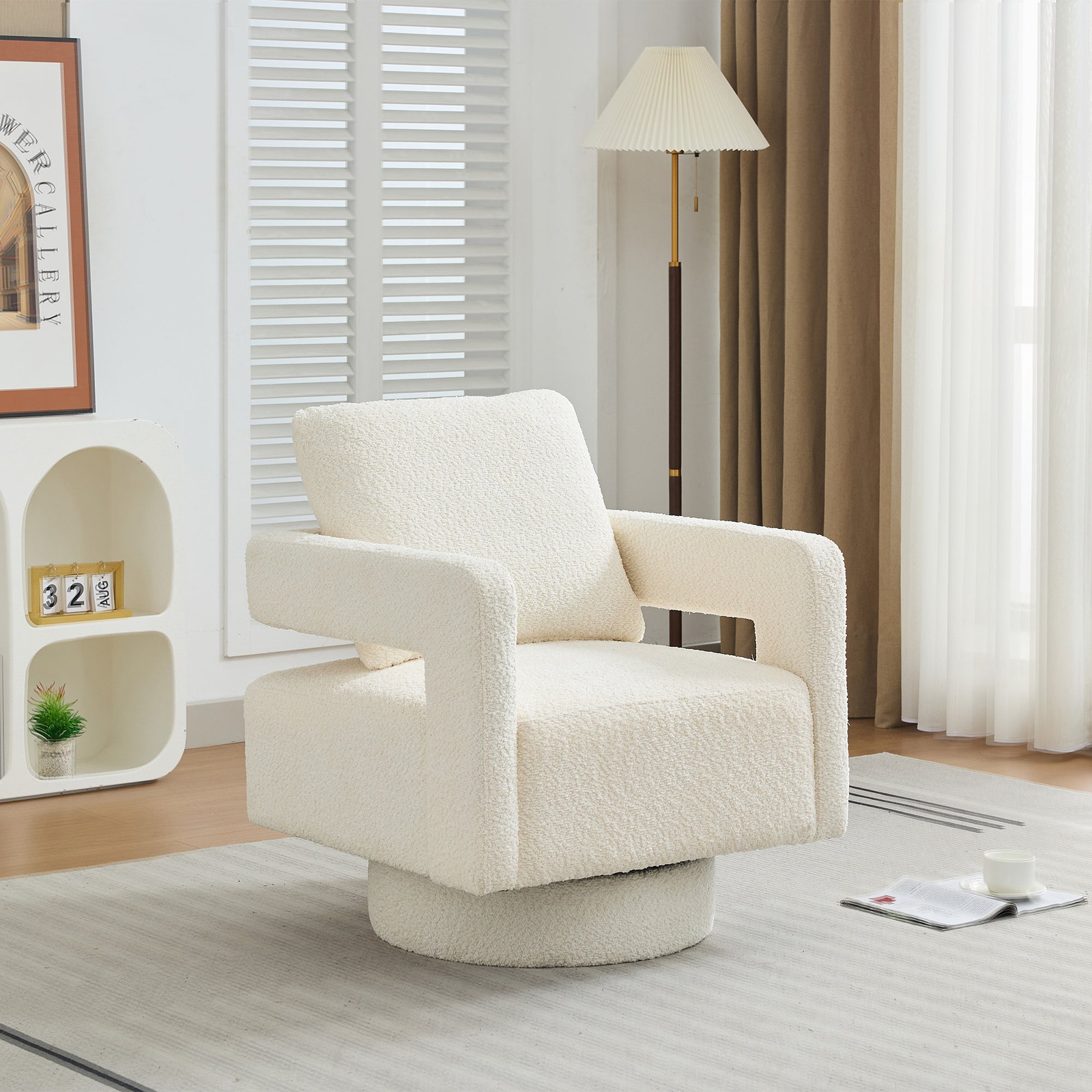 29 Inch Modern Swivel Accent Armchair with 360 Rotation in Beige