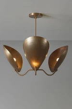 Modern Brass Chandelier Mid Century Style Stilnovo Style Three Curved Disk Shade
