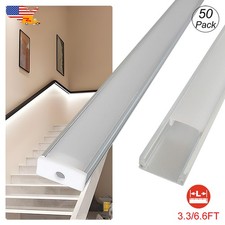 50 Pack 1M 2M Led Strip Lights Aluminum U Shape Channel Silver with Milky Cover