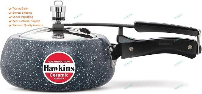 Hawkins 2 Litre Ceramic Nonstick Pressure Cooker,Granite Contura shaped Cooker
