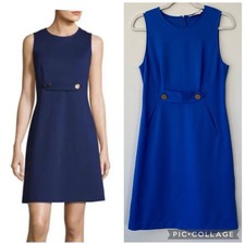 Tory Burch Brynn Ponte Dress Sheath Sleeveless Career Stretch Gold Buttons S