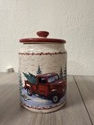Christmas Bowls & Cookie Jar Set! Red truck in a winter forest! Great condition! — photo 3