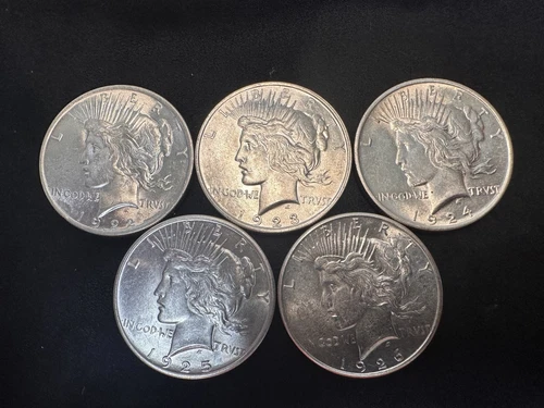 1922-1925-S 5 Peace Dollar Run AU