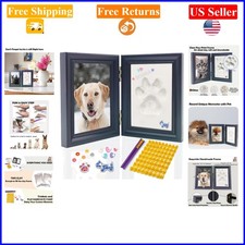 Black Pet Paw Print Kit with Frame, Trinkets  Clay for Memorial Keepsake