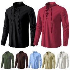 Mittelalter Hemd Herren Piratenhemd Langarm Freizeithemd Retro-Stil Hemd Shirts