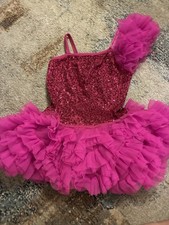Girls Pink Sequin Tulle Sleeveless Dance Dress Ruffle Tutu Ballet Costume