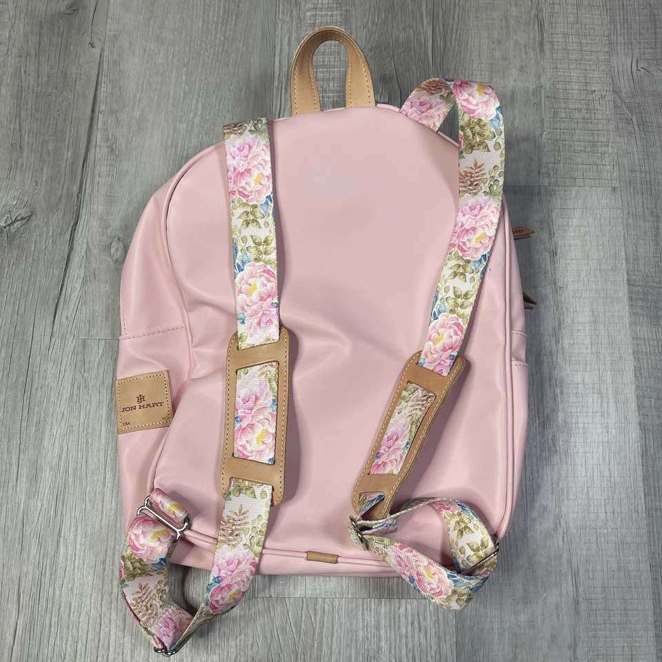 RARE Jon Hart Design Peony Collab Pink Coated Canvas Large Backpack Floral EUC - Image 2 of 4