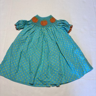 Sage And Lilly Baby  Girl 9 Month Smocked Pumpkin Dress Fall Holiday Pictures