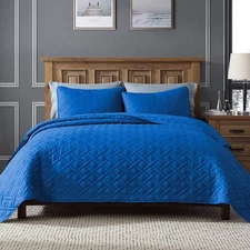 ClevaHome Twin Quilt Set for Royal Blue Bedspreads, Ultra Soft Lightweight Co...