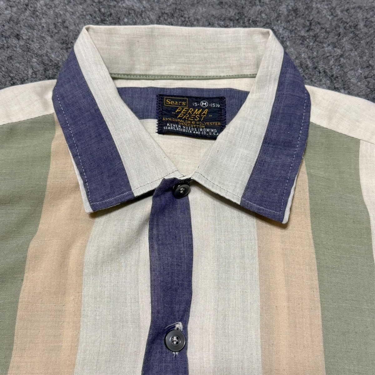 ケアベア　カーテン　Sears PERMA PRESTO ヴィンテージ Vintage 60S 70S Sears Perma Prest Shirt Size M Colorblock Striped
