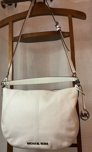 Michael Kors Bedford Medium Shoulder Bag Pebbled Leather Optic White