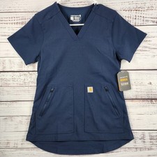 NWT Carhartt Rugged Flex Scrub Top Small Modern Fit 4-Pocket V-Neck Navy C12237