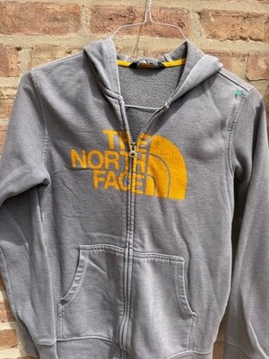 Used The North Face full zip hoodie with a yellow logo, Boys Large (14/16)