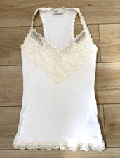 y2k Abercrombie and Fitch Lace Edge Cami Tank V Neck Logo L Ivory