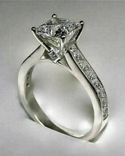 2Ct Princess Lab Created Diamond Solitaire Engagement Ring 14K White Gold Plated