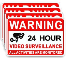 4 Pack Video Surveillance Signs, 8 x 12 Inch Aluminum Camera Signs, CCTV Secu...