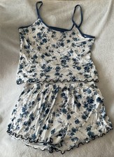 Women Ladies blue floral print Cami Vest Shorts Set Pj Sleepwear, M UK10 