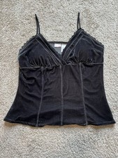 Y2K Whimsygoth Dark Fairy Black Velvet Lace Trim Cami Corset Top XL Indie Goth