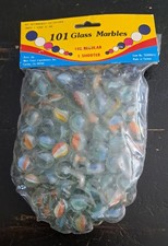 101 Glass Marbles Original Bag W/ 1 Large Shooter Cat Eye Vintage Sealed 